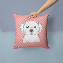 Load image into Gallery viewer, Checkerboard Pink Maltese Canvas Throw Pillow - 14x14 Decorative Pillow – Art for Your Home &amp; Patio BB1208PW1414