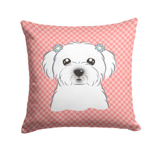Load image into Gallery viewer, Checkerboard Pink Maltese Canvas Throw Pillow - 14x14 Decorative Pillow – Art for Your Home &amp; Patio BB1208PW1414