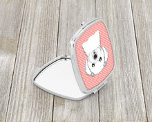 Load image into Gallery viewer, Checkerboard Pink Maltese Compact Mirror – Stylish Purse Mirror with Artistic Covers BB1208SCM