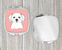 Load image into Gallery viewer, Checkerboard Pink Maltese Compact Mirror – Stylish Purse Mirror with Artistic Covers BB1208SCM