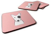 Load image into Gallery viewer, Checkerboard Pink Bull Terrier Coasters - Set of 4 Lightweight Foam, Absorbent Drink Coasters BB1209FC