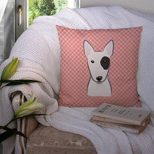 Load image into Gallery viewer, Checkerboard Pink Bull Terrier Canvas Throw Pillow - 14x14 Decorative Pillow – Art for Your Home &amp; Patio BB1209PW1414