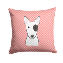 Load image into Gallery viewer, Checkerboard Pink Bull Terrier Canvas Throw Pillow - 14x14 Decorative Pillow – Art for Your Home &amp; Patio BB1209PW1414