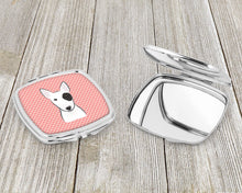 Load image into Gallery viewer, Checkerboard Pink Bull Terrier Compact Mirror – Stylish Purse Mirror with Artistic Covers BB1209SCM