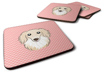 Load image into Gallery viewer, Checkerboard Pink Longhair Creme Dachshund Coasters - Set of 4 Lightweight Foam, Absorbent Drink Coasters BB1212FC