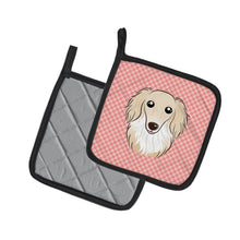Load image into Gallery viewer, Checkerboard Pink Longhair Creme Dachshund Pot Holders - Set of 2 - Heat-Resistant Kitchen Essentials BB1212PTHD