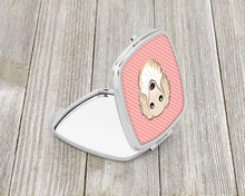 Load image into Gallery viewer, Checkerboard Pink Longhair Creme Dachshund Compact Mirror – Stylish Purse Mirror with Artistic Covers BB1212SCM