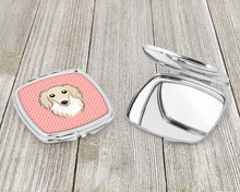 Load image into Gallery viewer, Checkerboard Pink Longhair Creme Dachshund Compact Mirror – Stylish Purse Mirror with Artistic Covers BB1212SCM