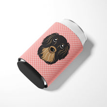 Load image into Gallery viewer, Checkerboard Pink Longhair Black and Tan Dachshund Can or Bottle Hugger BB1213CC