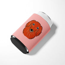 Load image into Gallery viewer, Checkerboard Pink Longhair Red Dachshund Can or Bottle Hugger BB1214CC