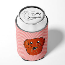 Load image into Gallery viewer, Checkerboard Pink Longhair Red Dachshund Can or Bottle Hugger BB1214CC