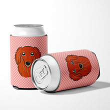 Load image into Gallery viewer, Checkerboard Pink Longhair Red Dachshund Can or Bottle Hugger BB1214CC