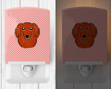 Load image into Gallery viewer, Checkerboard Pink Longhair Red Dachshund Ceramic Night Light BB1214CNL
