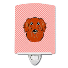 Load image into Gallery viewer, Checkerboard Pink Longhair Red Dachshund Ceramic Night Light BB1214CNL