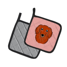 Load image into Gallery viewer, Checkerboard Pink Longhair Red Dachshund Pot Holders - Set of 2 - Heat-Resistant Kitchen Essentials BB1214PTHD