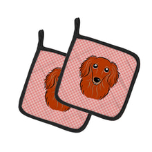 Load image into Gallery viewer, Checkerboard Pink Longhair Red Dachshund Pot Holders - Set of 2 - Heat-Resistant Kitchen Essentials BB1214PTHD