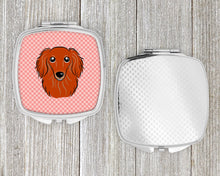 Load image into Gallery viewer, Checkerboard Pink Longhair Red Dachshund Compact Mirror – Stylish Purse Mirror with Artistic Covers BB1214SCM