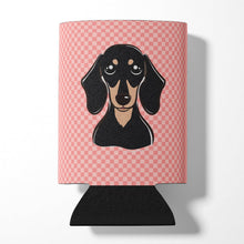 Load image into Gallery viewer, Checkerboard Pink Smooth Black and Tan Dachshund Can or Bottle Hugger BB1215CC