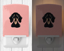 Load image into Gallery viewer, Checkerboard Pink Smooth Black and Tan Dachshund Ceramic Night Light BB1215CNL