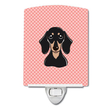 Load image into Gallery viewer, Checkerboard Pink Smooth Black and Tan Dachshund Ceramic Night Light BB1215CNL