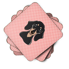 Load image into Gallery viewer, Checkerboard Pink Smooth Black and Tan Dachshund Coasters - Set of 4 Lightweight Foam, Absorbent Drink Coasters BB1215FC