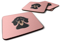 Load image into Gallery viewer, Checkerboard Pink Smooth Black and Tan Dachshund Coasters - Set of 4 Lightweight Foam, Absorbent Drink Coasters BB1215FC