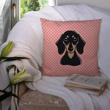 Load image into Gallery viewer, Checkerboard Pink Smooth Black and Tan Dachshund Canvas Throw Pillow - 14x14 Decorative Pillow – Art for Your Home &amp; Patio BB1215PW1414