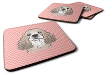 Load image into Gallery viewer, Checkerboard Pink Cocker Spaniel Coasters - Set of 4 Lightweight Foam, Absorbent Drink Coasters BB1216FC