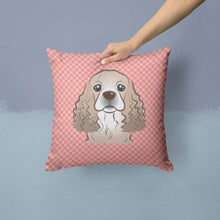 Load image into Gallery viewer, Checkerboard Pink Cocker Spaniel Canvas Throw Pillow - 14x14 Decorative Pillow – Art for Your Home &amp; Patio BB1216PW1414