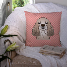 Load image into Gallery viewer, Checkerboard Pink Cocker Spaniel Canvas Throw Pillow - 14x14 Decorative Pillow – Art for Your Home &amp; Patio BB1216PW1414
