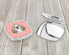 Load image into Gallery viewer, Checkerboard Pink Cocker Spaniel Compact Mirror – Stylish Purse Mirror with Artistic Covers BB1216SCM