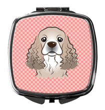 Load image into Gallery viewer, Checkerboard Pink Cocker Spaniel Compact Mirror – Stylish Purse Mirror with Artistic Covers BB1216SCM