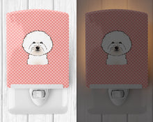 Load image into Gallery viewer, Checkerboard Pink Bichon Frise Ceramic Night Light BB1217CNL
