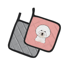 Load image into Gallery viewer, Checkerboard Pink Bichon Frise Pot Holders - Set of 2 - Heat-Resistant Kitchen Essentials BB1217PTHD