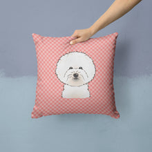 Load image into Gallery viewer, Checkerboard Pink Bichon Frise Canvas Throw Pillow - 14x14 Decorative Pillow – Art for Your Home &amp; Patio BB1217PW1414