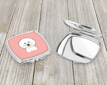 Load image into Gallery viewer, Checkerboard Pink Bichon Frise Compact Mirror – Stylish Purse Mirror with Artistic Covers BB1217SCM