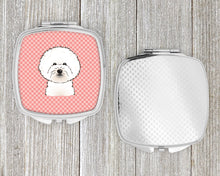 Load image into Gallery viewer, Checkerboard Pink Bichon Frise Compact Mirror – Stylish Purse Mirror with Artistic Covers BB1217SCM