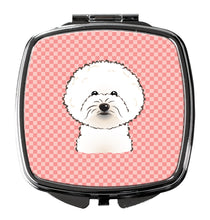 Load image into Gallery viewer, Checkerboard Pink Bichon Frise Compact Mirror – Stylish Purse Mirror with Artistic Covers BB1217SCM