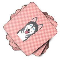 Load image into Gallery viewer, Checkerboard Pink Alaskan Malamute Coasters - Set of 4 Lightweight Foam, Absorbent Drink Coasters BB1218FC