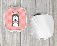 Load image into Gallery viewer, Checkerboard Pink Alaskan Malamute Compact Mirror – Stylish Purse Mirror with Artistic Covers BB1218SCM