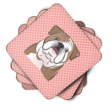 Load image into Gallery viewer, Checkerboard Pink English Bulldog  Coasters - Set of 4 Lightweight Foam, Absorbent Drink Coasters BB1219FC
