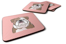 Load image into Gallery viewer, Checkerboard Pink English Bulldog  Coasters - Set of 4 Lightweight Foam, Absorbent Drink Coasters BB1219FC
