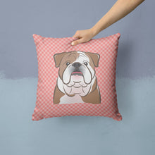 Load image into Gallery viewer, Checkerboard Pink English BulldogThrow Pillow - 14x14 Decorative Pillow – Art for Your Home &amp; Patio BB1219PW1414