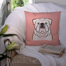 Load image into Gallery viewer, Checkerboard Pink White English BulldogThrow Pillow - 14x14 Decorative Pillow – Art for Your Home &amp; Patio BB1220PW1414