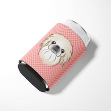 Load image into Gallery viewer, Checkerboard Pink Pekingese Can or Bottle Hugger BB1221CC