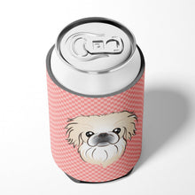 Load image into Gallery viewer, Checkerboard Pink Pekingese Can or Bottle Hugger BB1221CC