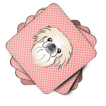 Load image into Gallery viewer, Checkerboard Pink Pekingese Coasters - Set of 4 Lightweight Foam, Absorbent Drink Coasters BB1221FC