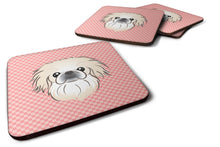 Load image into Gallery viewer, Checkerboard Pink Pekingese Coasters - Set of 4 Lightweight Foam, Absorbent Drink Coasters BB1221FC