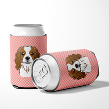 Load image into Gallery viewer, Checkerboard Pink Cavalier Spaniel Can or Bottle Hugger BB1224CC