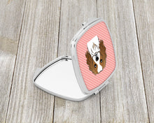 Load image into Gallery viewer, Checkerboard Pink Cavalier Spaniel Compact Mirror – Stylish Purse Mirror with Artistic Covers BB1224SCM
